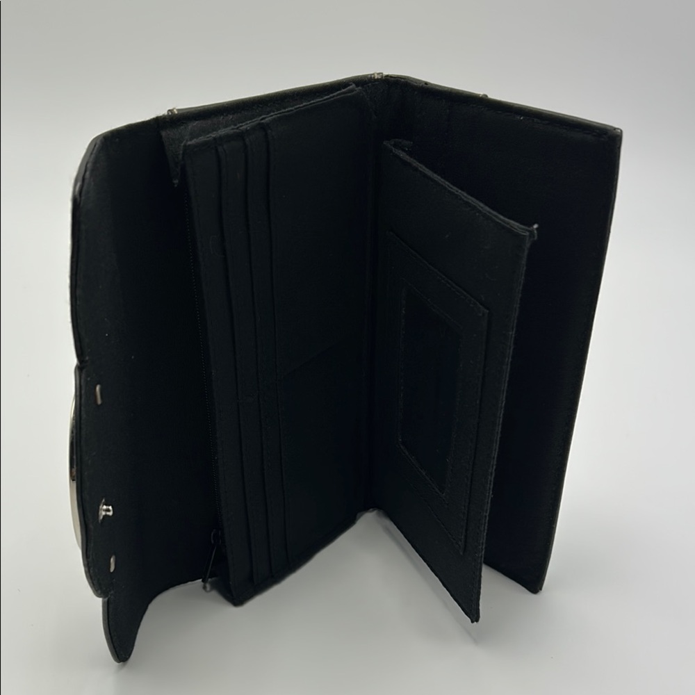 Women's Trifold Wallet Clutch Black with Silver & Stitch Details Casual - Picture 10 of 13